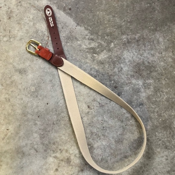 Leather Man M.R. Ducks Blue Ribbon Tan Canvas Belt Brown Leather Tabs Size 40 - Picture 4 of 6